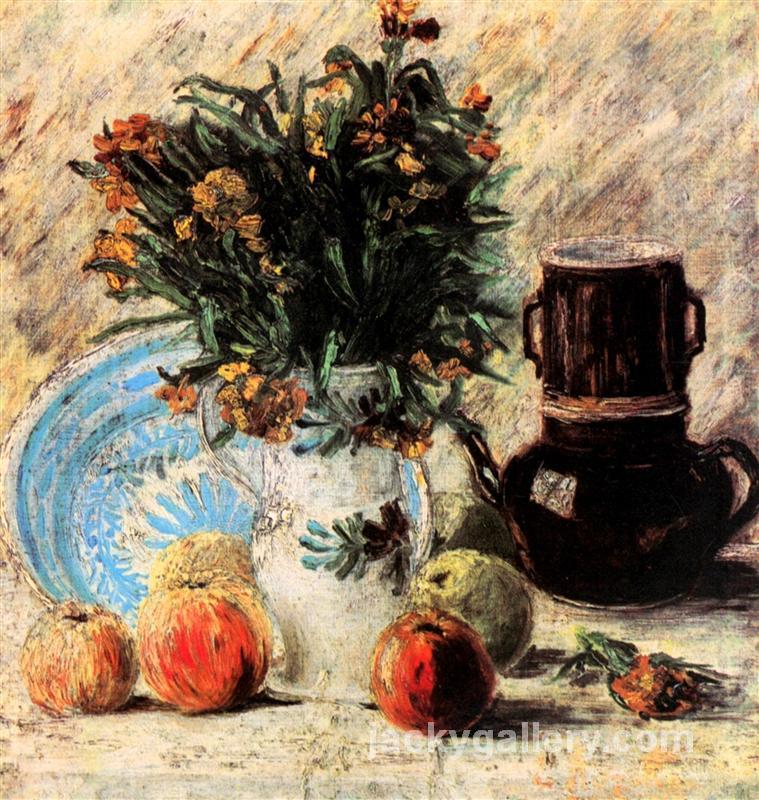 Vase with Flowers, Coffeepot and Fruit, Van Gogh painting